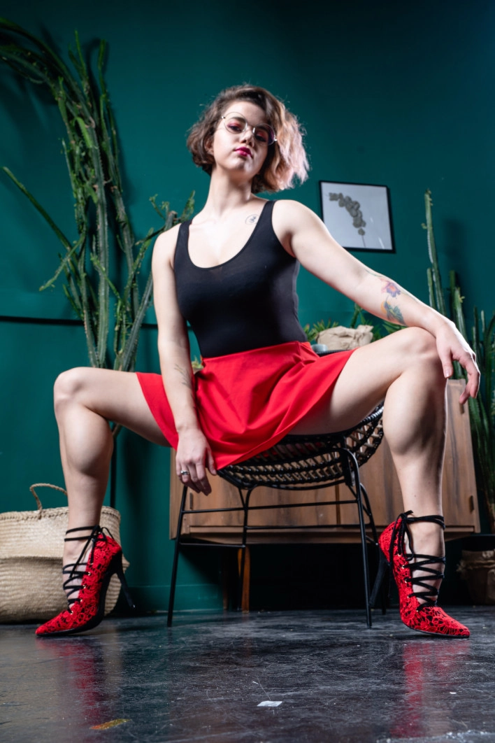 Anastasia - Red, Black, Strappy Legs Attack