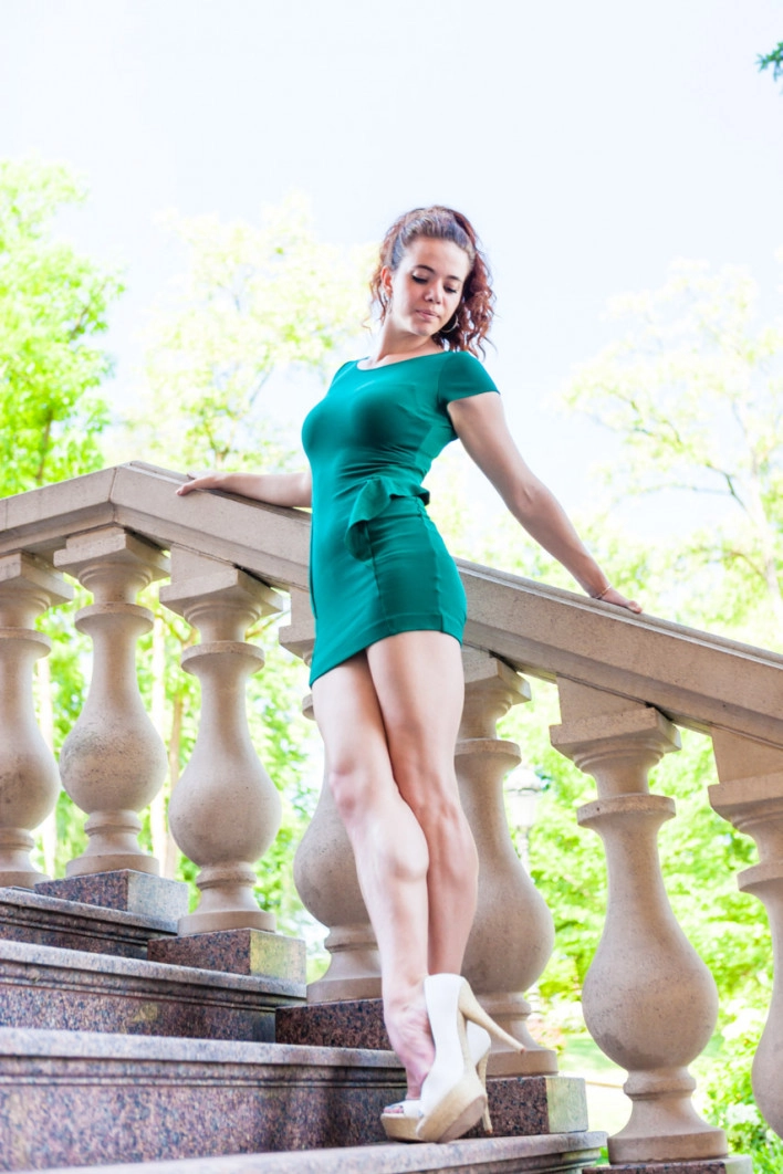 Anastasia - Green Dress and Her Muscular Legs